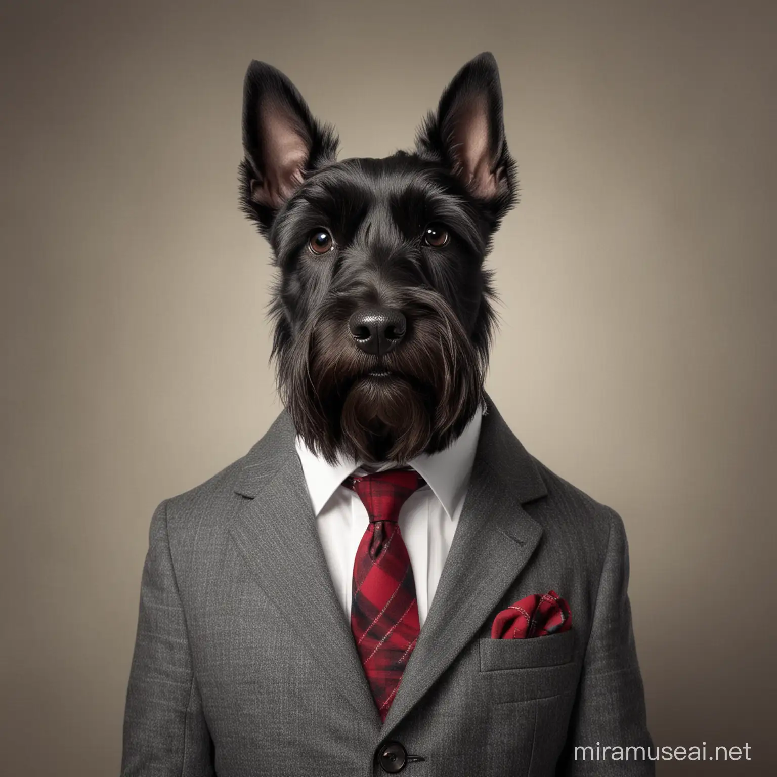 Scottish terrier in a suit