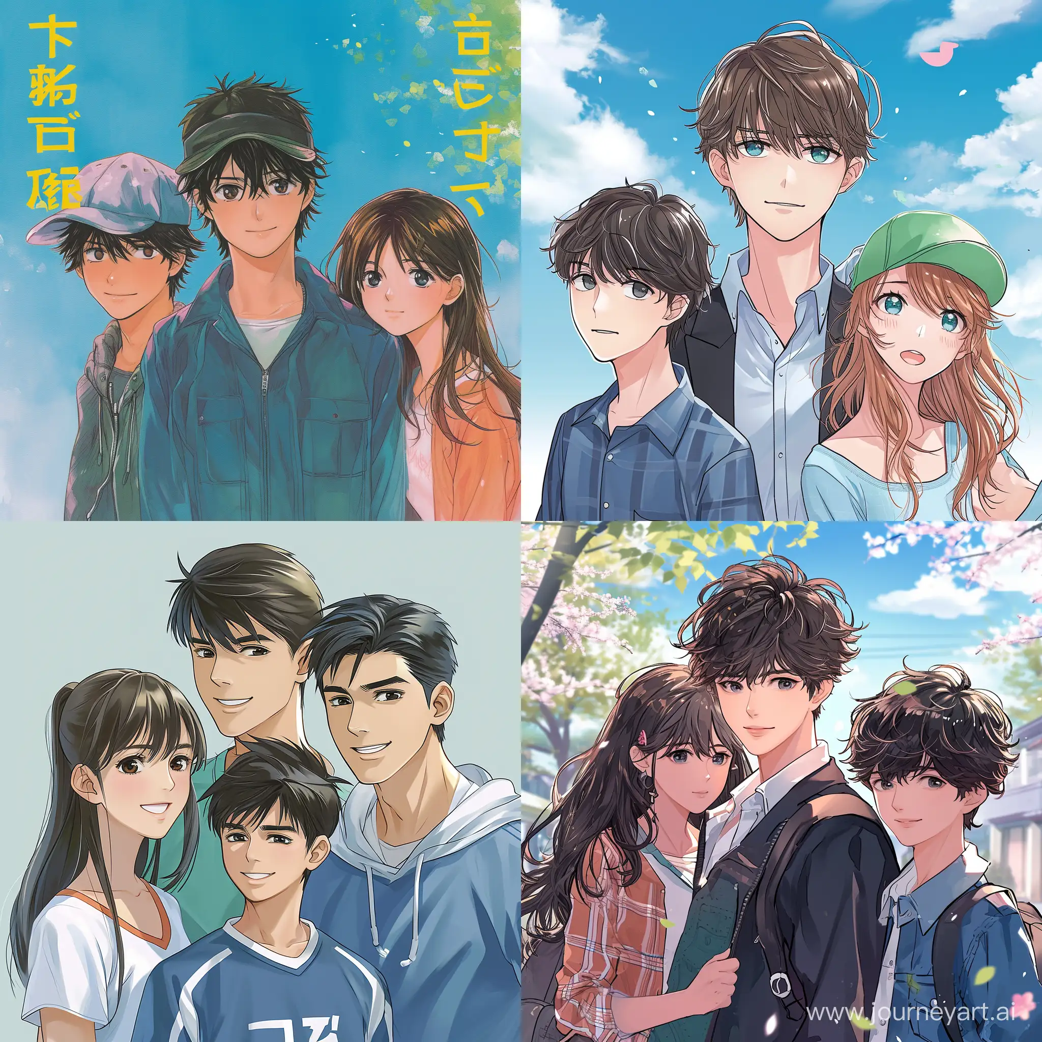 Create a cover for the book. There should be only three main characters in the picture - an intelligent, handsome, strict 16-year-old teenager, his cheerful, stupid younger brother and their girlfriend, a beautiful smart girl. The figures and faces of the characters should be as real as possible as a photo, not anime!