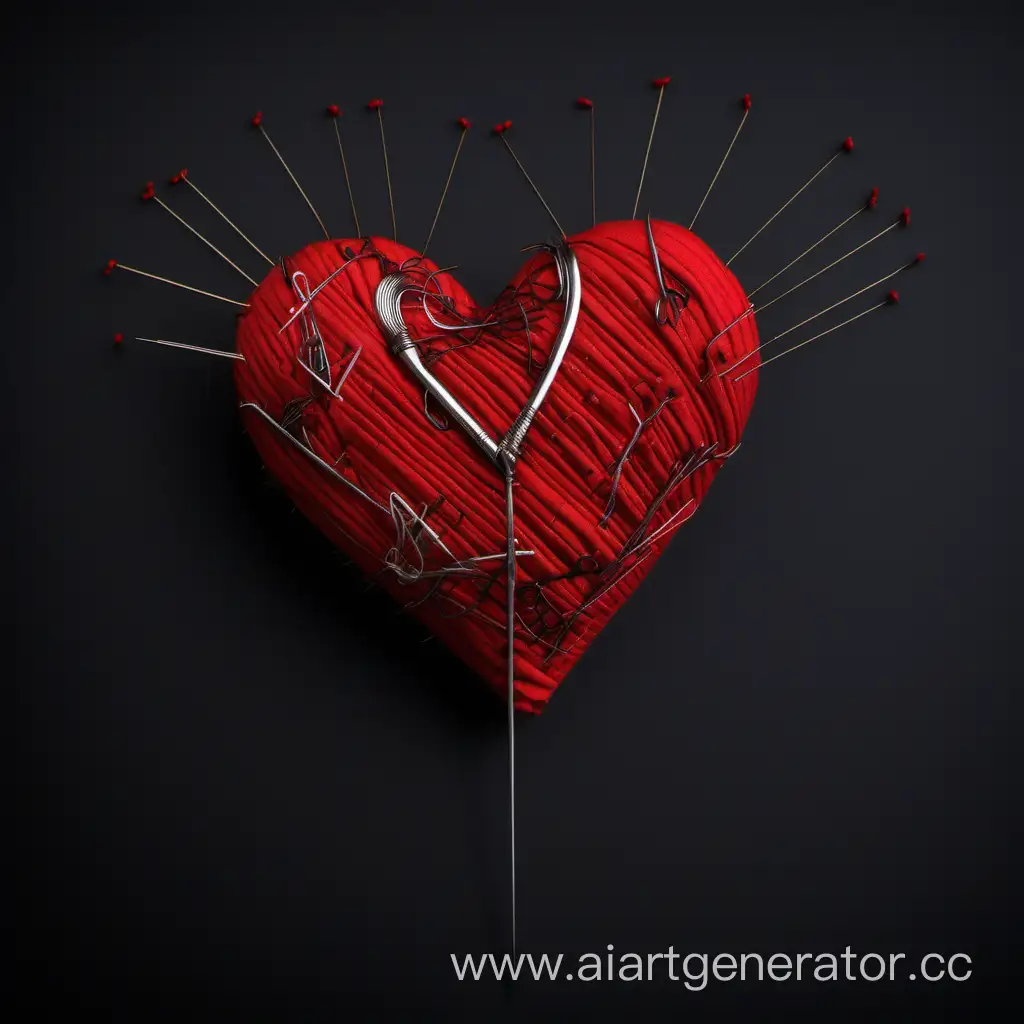 Handcrafted-Heart-Sculpture-with-Metal-Needles-on-Black-Background