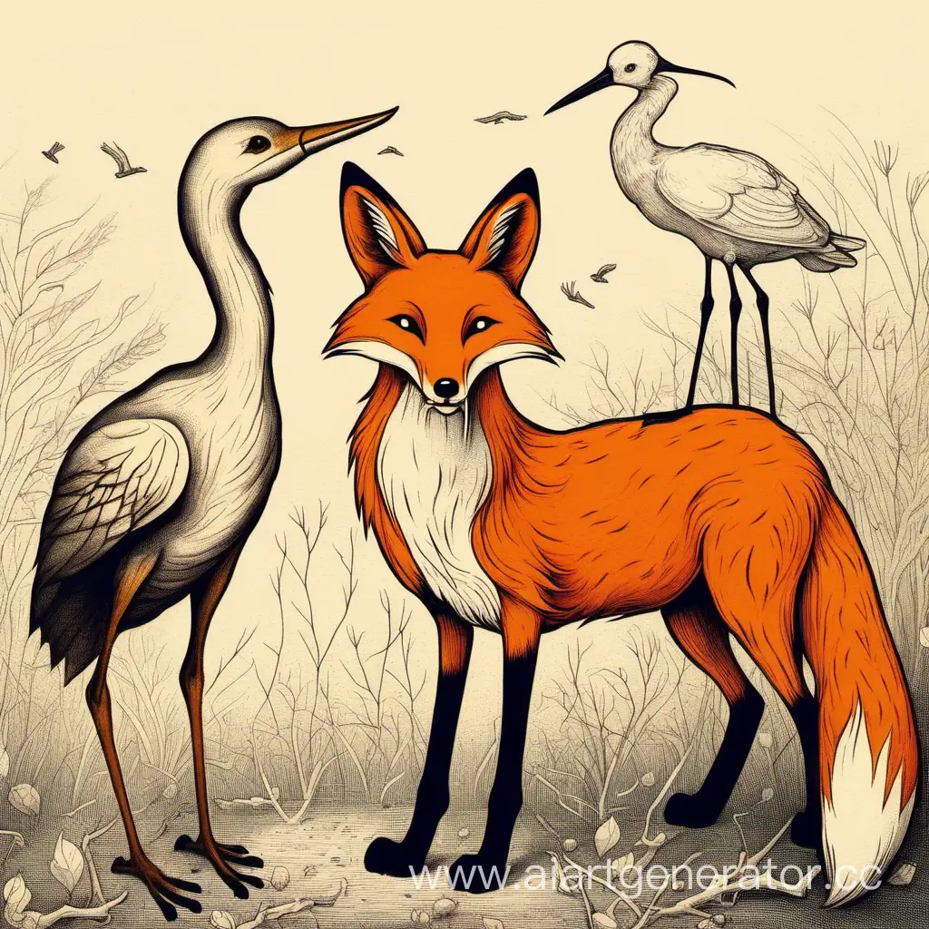 Clever-Fox-and-Wise-Stork-Sharing-a-Meal