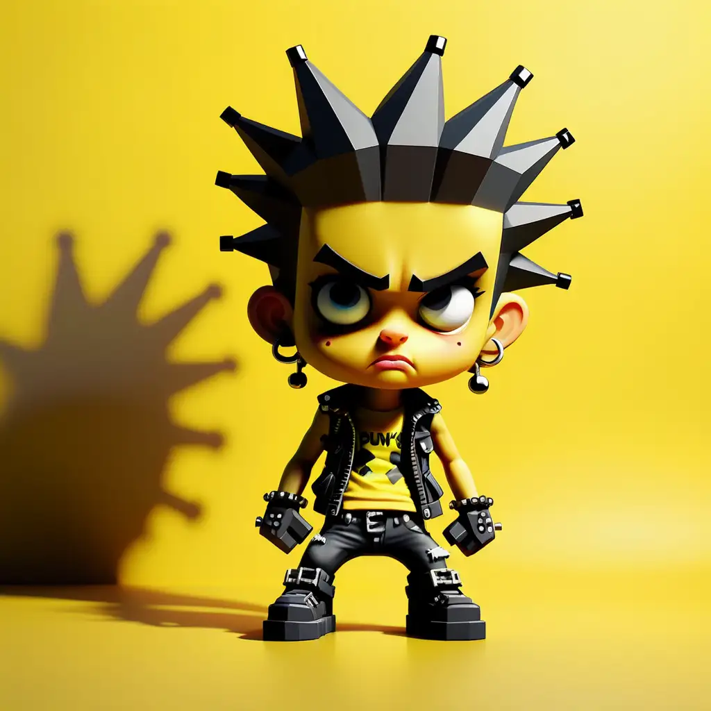 Vibrant Punk Silhouette in Pixel Shadow against Sunny Yellow Background