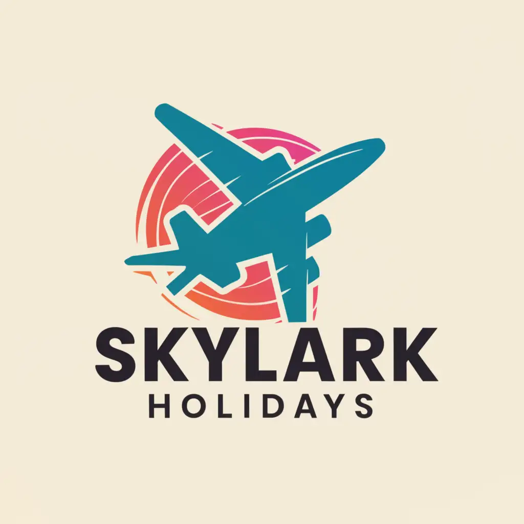 a logo design, with the text 'SkyLark Holidays', main symbol: aeroplane, Moderate, to be used in Travel industry, clear background, colors cyan and purple red