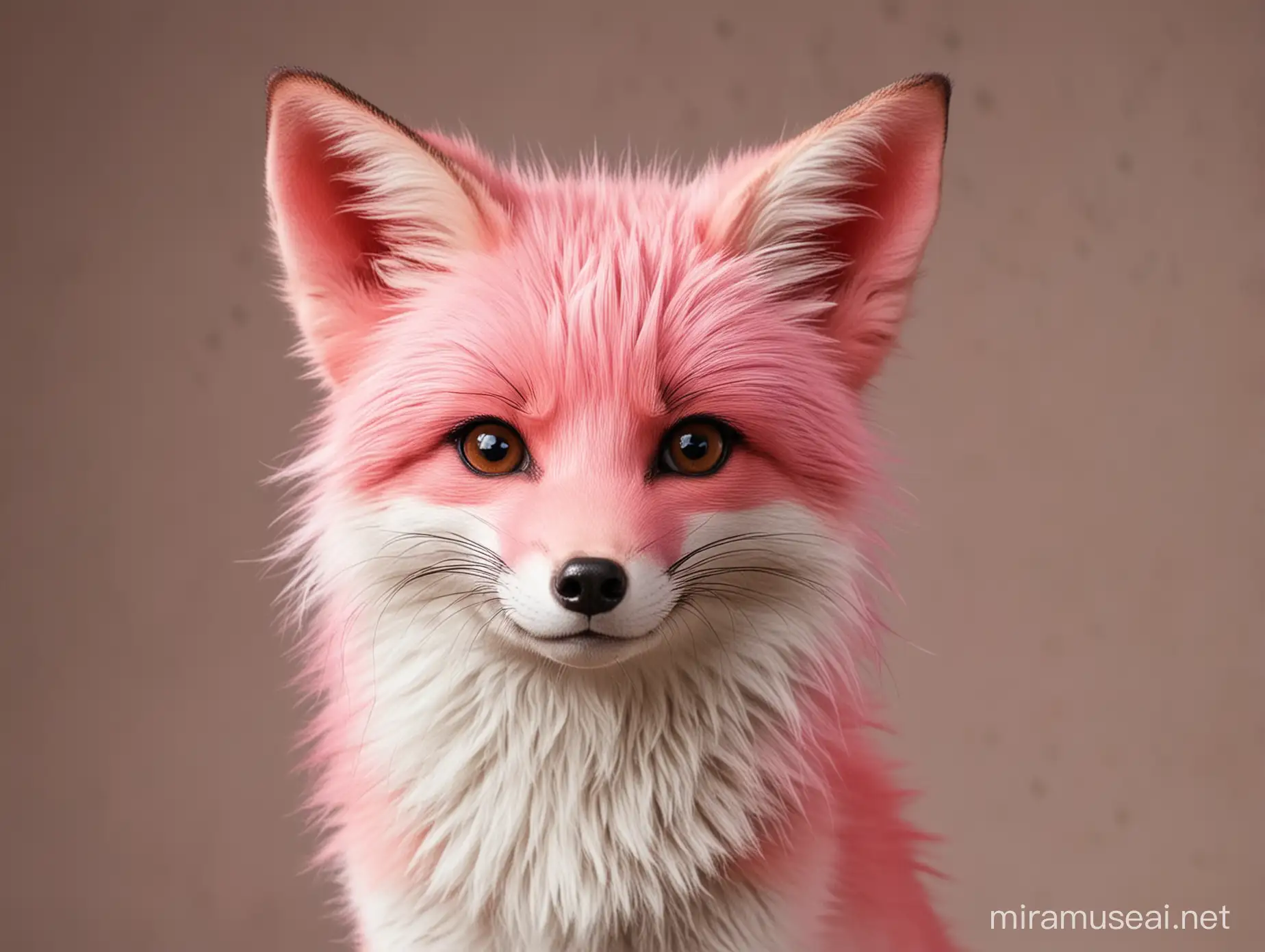 A beautiful female Fox with pink highlights in its hair. It’s is proud and a bit flirty looking. 