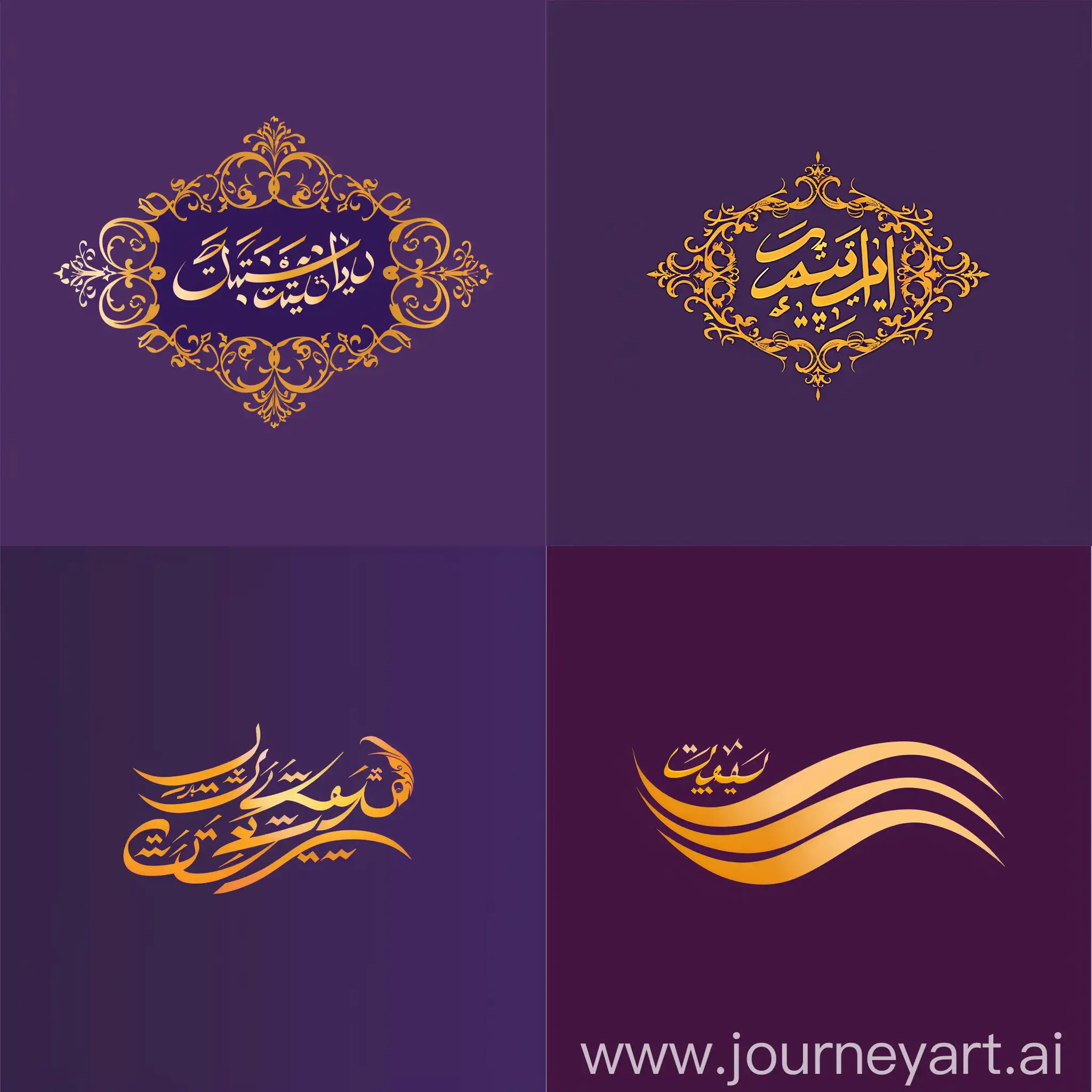 Logo Design With the following text in persian, golden color with purple background: ‌