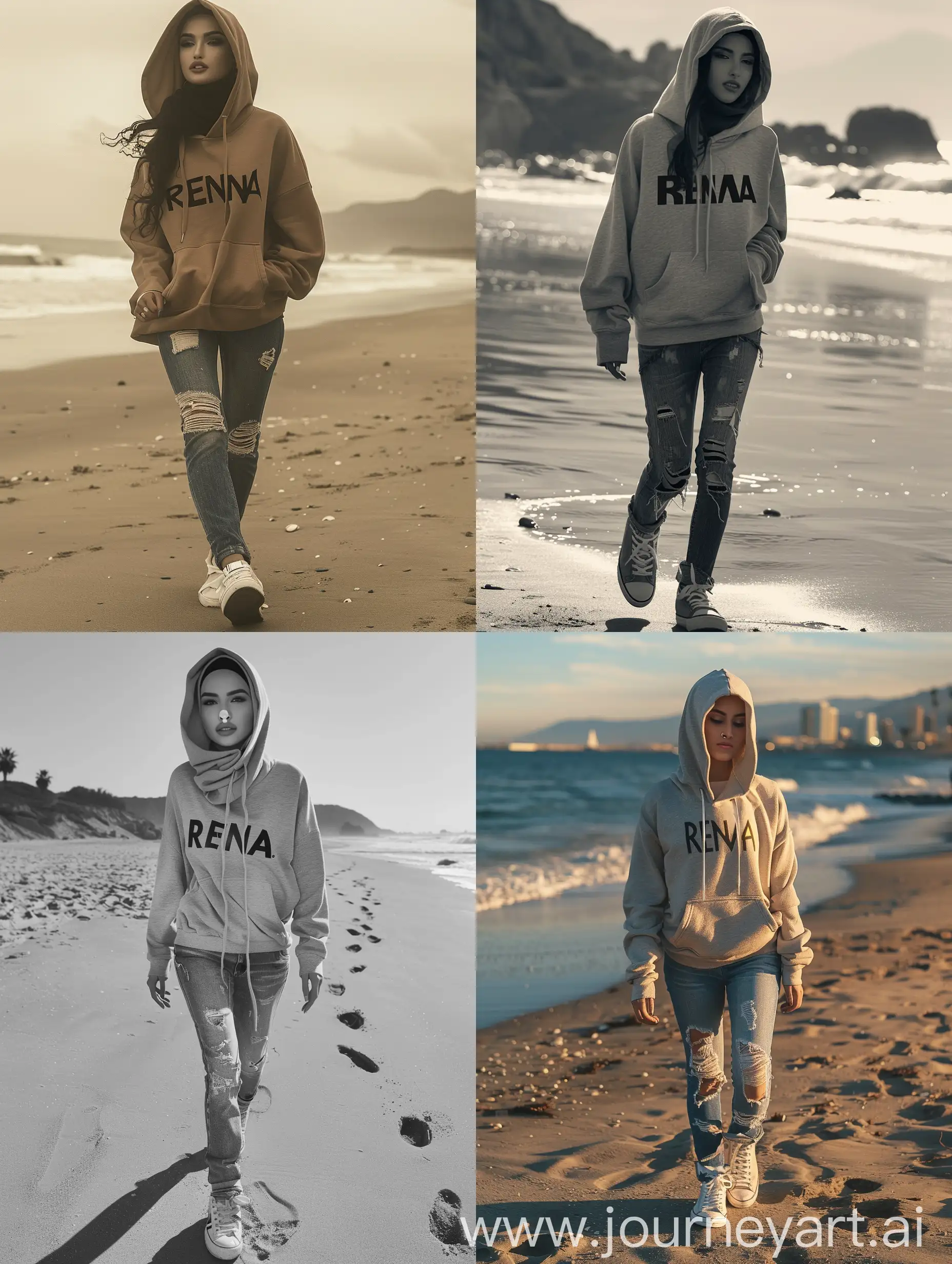 Stylish-Hijab-Female-Model-Strolling-on-Beach-in-RENA-Hoodie