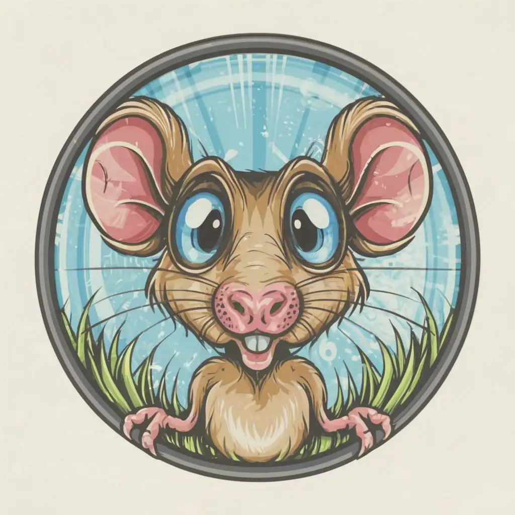 logo, hyper-detailed funny caricature. cute mouse. fisheye lens. vanishing point. suitable background. vignetting, watercolor, sharp focus, studio photography, intricate details, high detail, Mysterious ,Contour, Vector, White Background, highly Detailed, sharp outlined image, no jagged edges,  vibrant colors, typography, with the text ".", typography