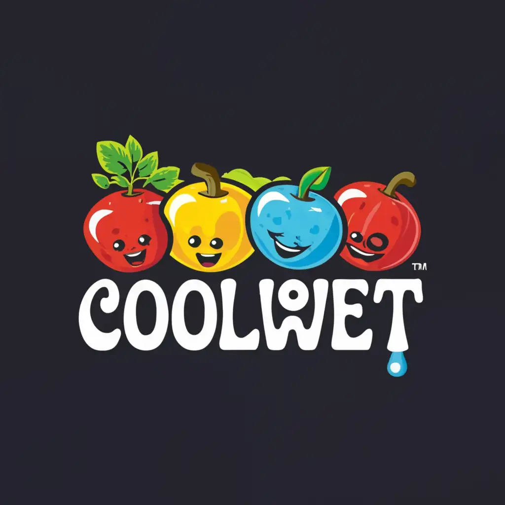 a logo design,with the text 'coolwet', main symbol:fruits and vegetables dripping with a clean shine,Moderate, clear background \n change the blue to green\n'