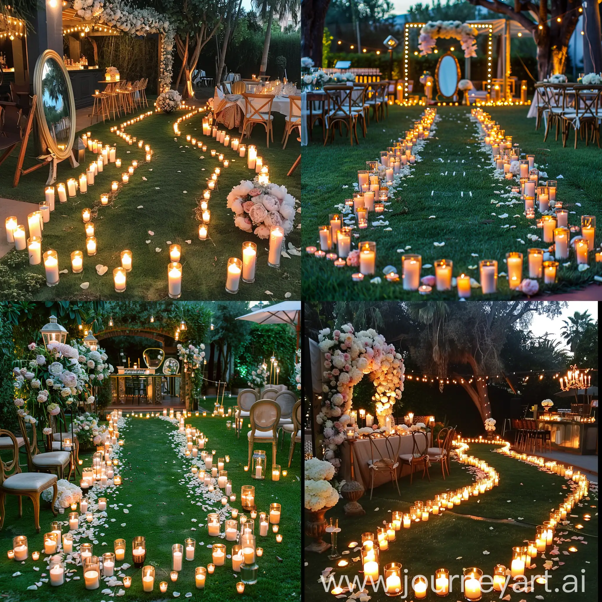 Enchanting-Outdoor-Wedding-Aisle-with-Candlelit-Pathway-and-Floral-Altar