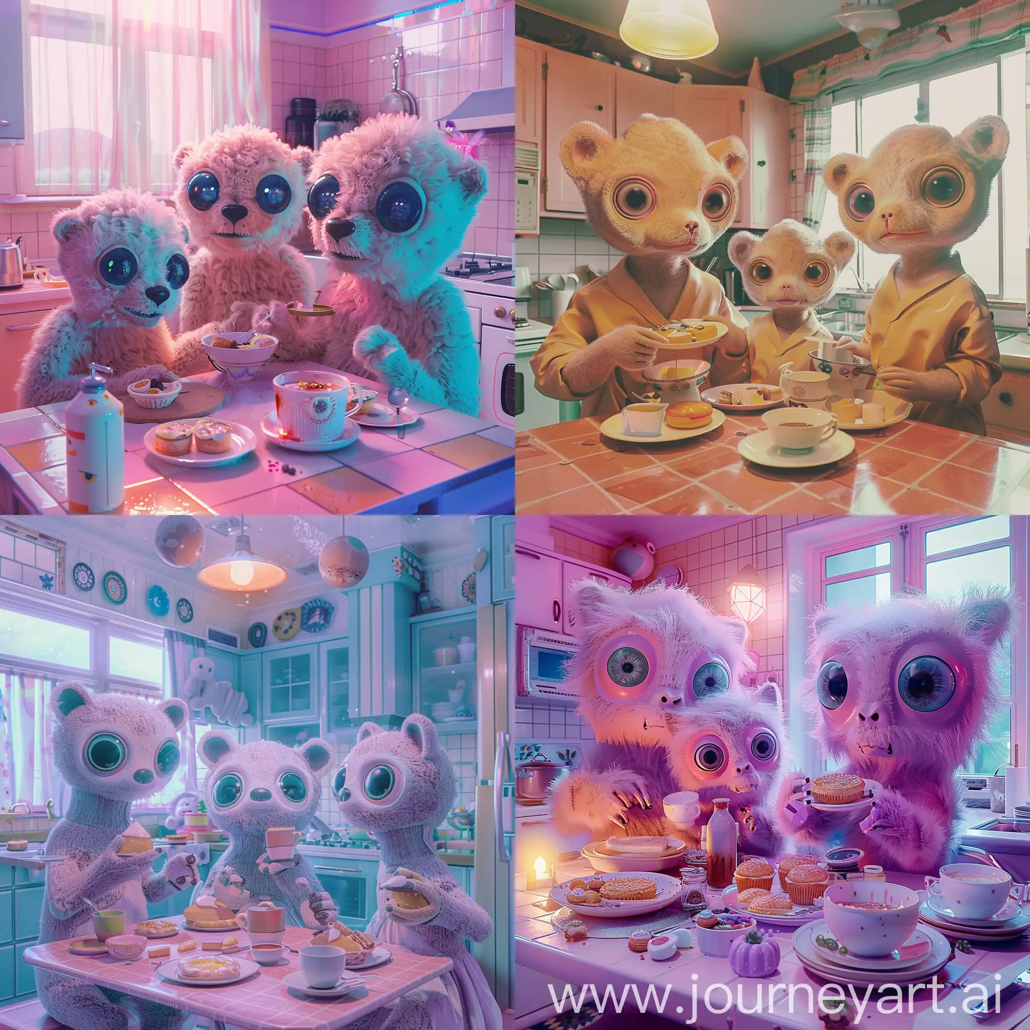 Surreal-Bear-Alien-Family-Breakfast-Retro-Eighties-Aesthetic