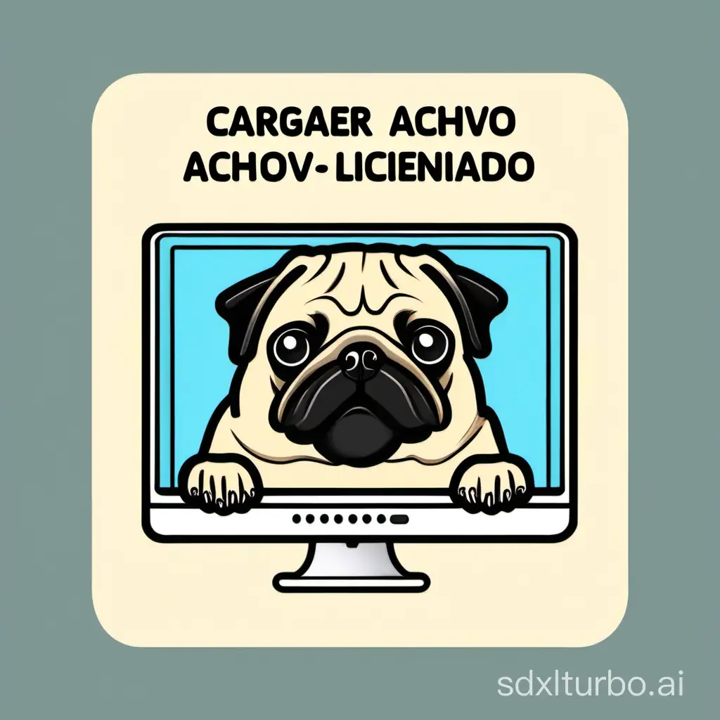 draw a computer screen with a button with the caption: "cargar archivo del licenciado pug"
