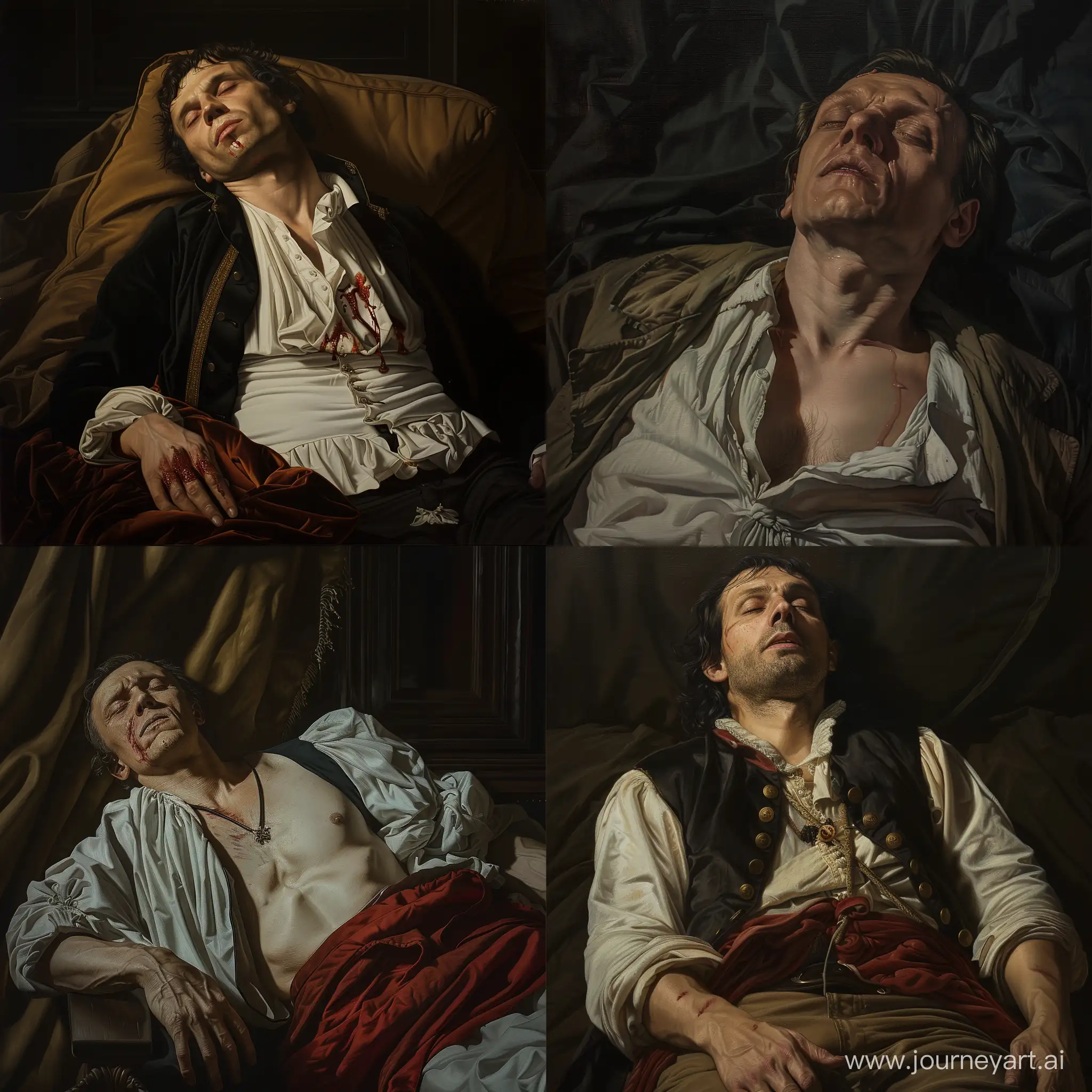 The death of Alexey Navalny, somber, tragic, revolutionary figure, a copy of the death of marat by jacques-louis david, historical, dramatic lighting, high contrast, oil painting, baroque stle, highly detailed, ultra-realistic, hd, full figure, trending on Art station, trending on Instagram, masterpiece
