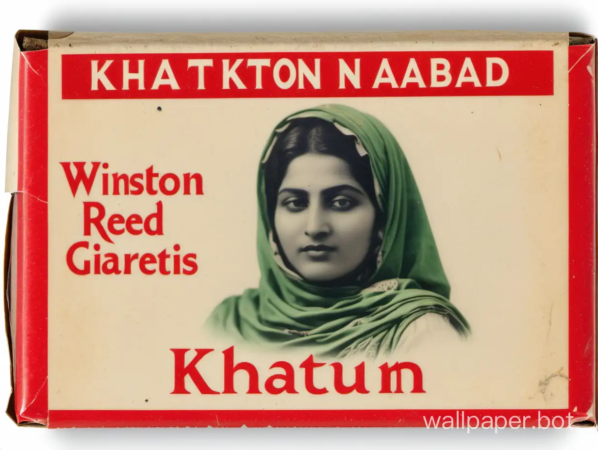 , "Cigarette packet, named "Khatun Abad",
with coloring like Winston Red cigarettes