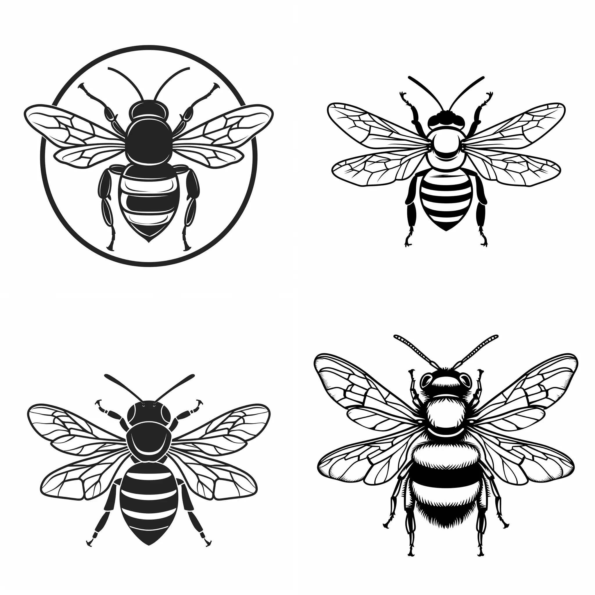 vector image of a bee for logo, black and white. just outline