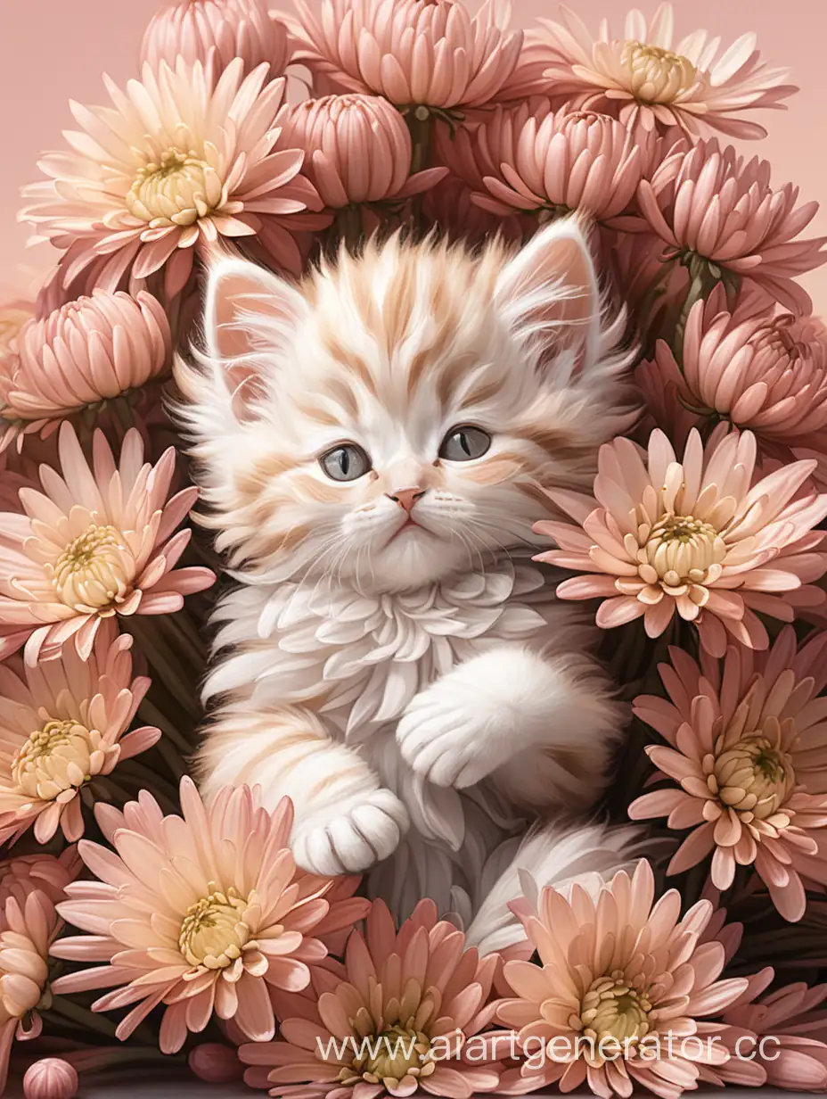 Adorable-Kitten-Resting-Among-Vibrant-Chrysanthemum-Flowers