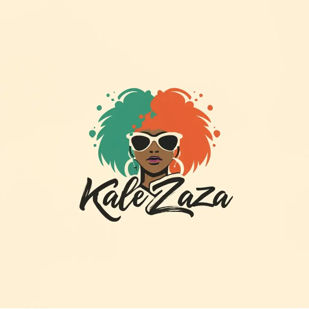 a logo design,with the text "Kale zaza", main symbol:cartoon of girl in shades black girl,complex,clear background