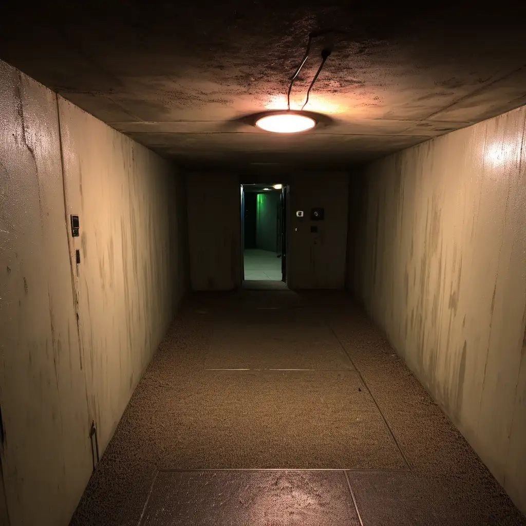 Underground bunker, dimmly lit, looks like inside of a house