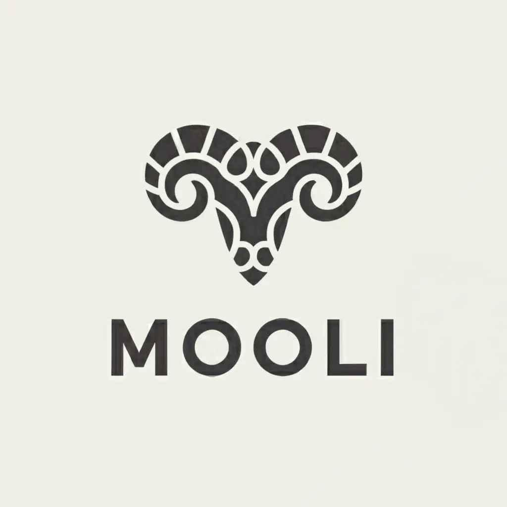 a logo design,with the text "Mooli", main symbol:Ram,Minimalistic,clear background