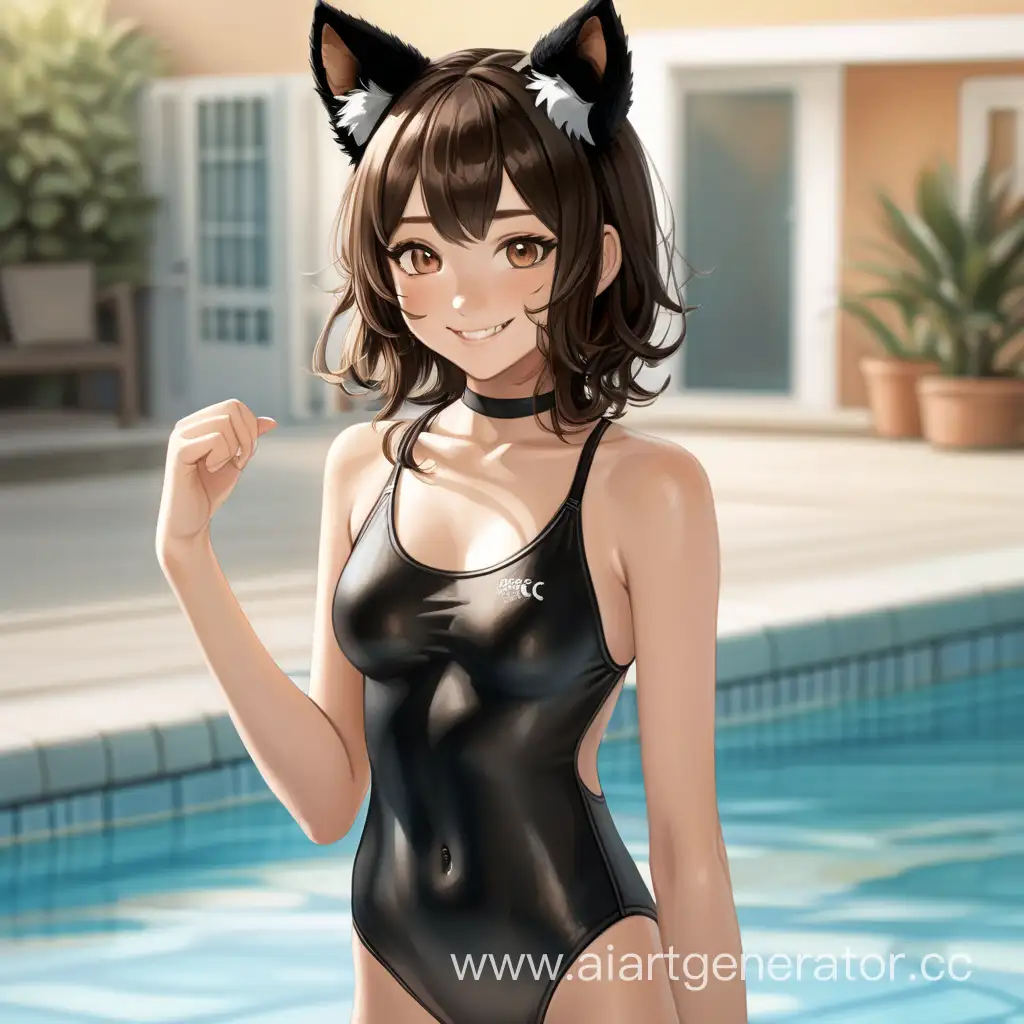 Playful-Teenage-Girl-with-Cat-Ears-and-Tail-in-Black-Swimsuit