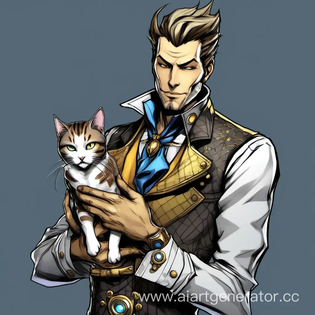 Handsome Jack Hyperion holding a cat