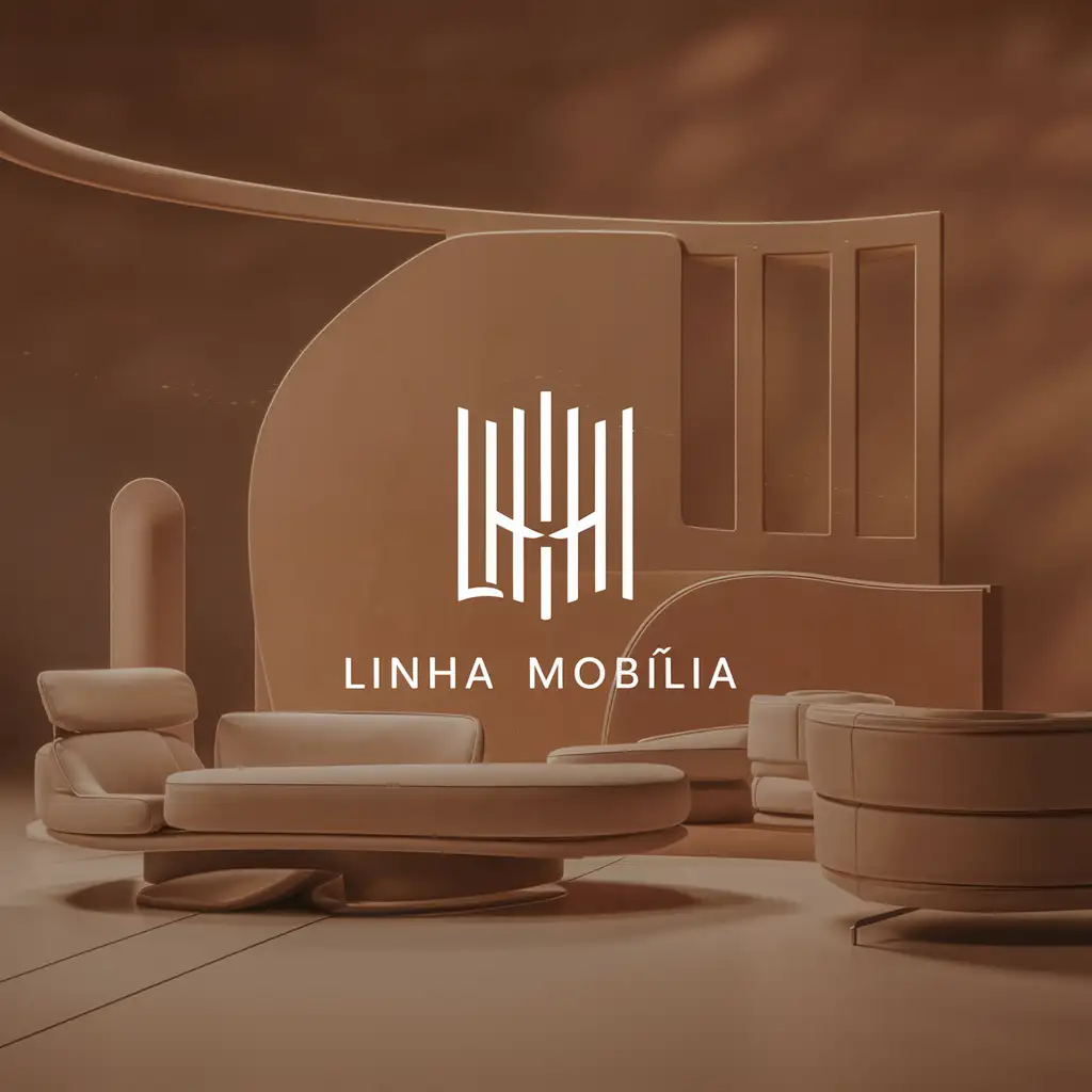 A minimalist logo saying "Linha MOBÍLIA" selling furniture on the internet, using furniture designs