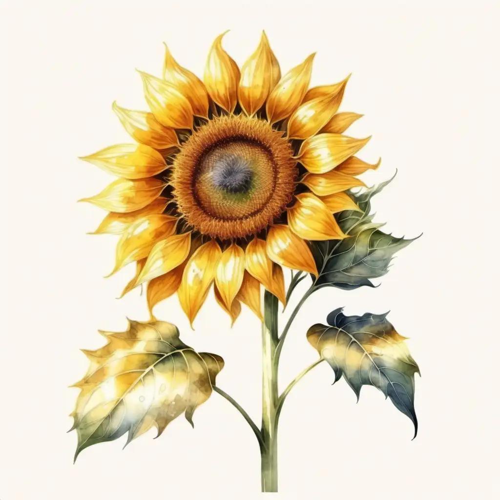 Vibrant Watercolor Sunflower Illustration Realistic Floral Artwork