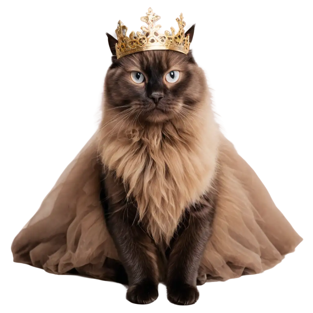 CUTE Cat in dress, HAS A crown ON HEAD

