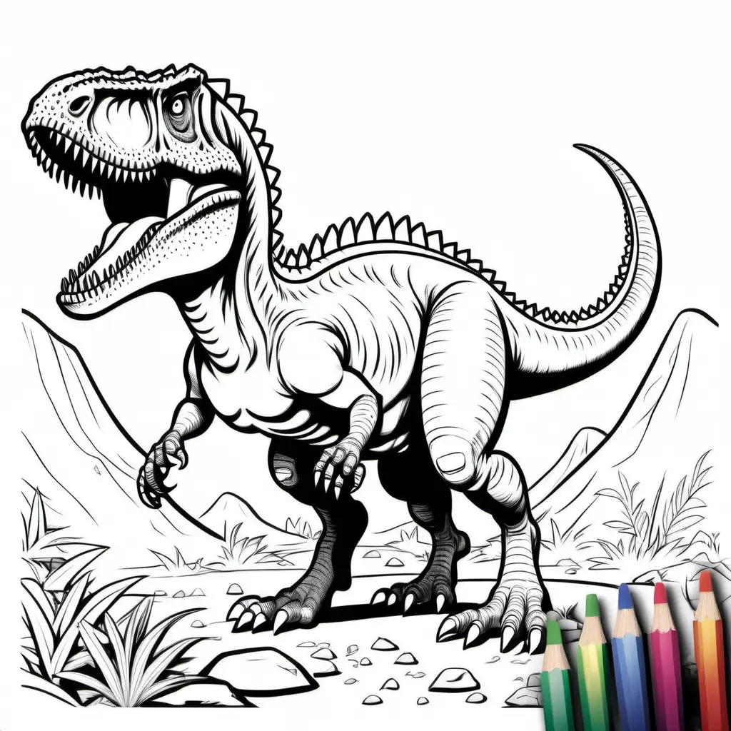 colouring page for kids , colouring page for kids , small size Allosaurus with 4 leg,
cartoon style , thick lines , low detail , no shading --r 911,