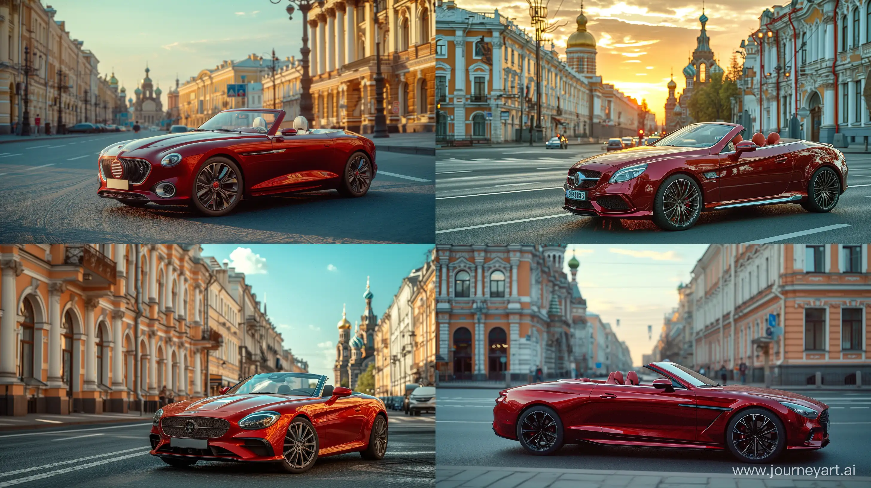 /imagine photorealistic image shot with Sony A6400, 24mm lens, a red convertible car on the street of St. Petersburg in summer --style raw --stylize 250 --ar 16:9 --v 6