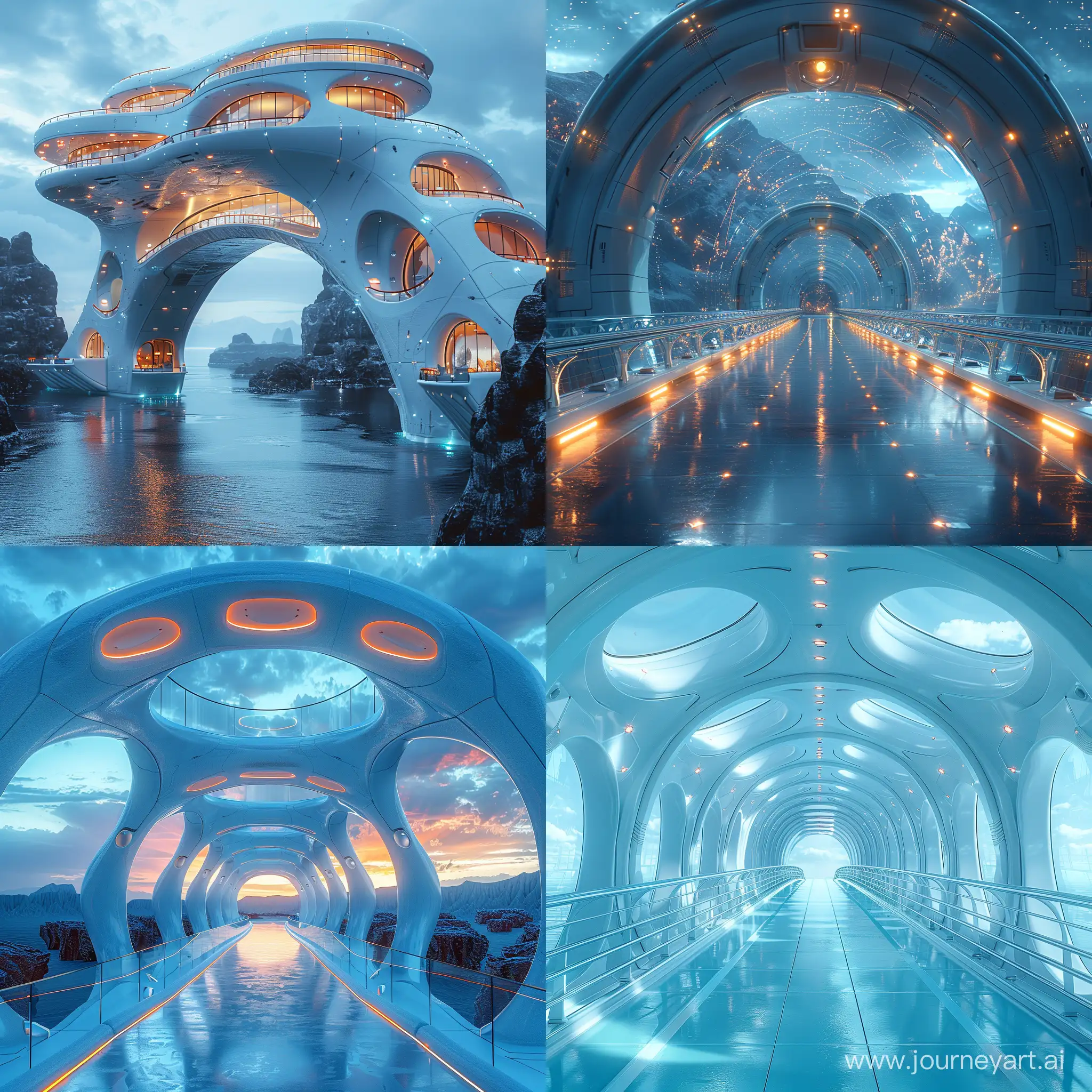 Futuristic sci-fi high-tech bridge, octane render --stylize 1000