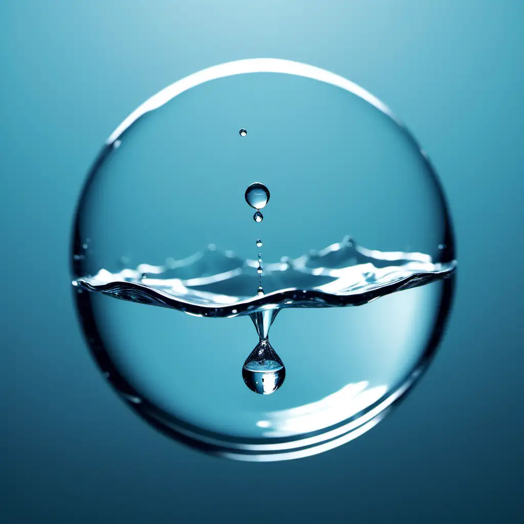 one drop of water in form of a sphere being incorporated into a water surface: close up in polygon style