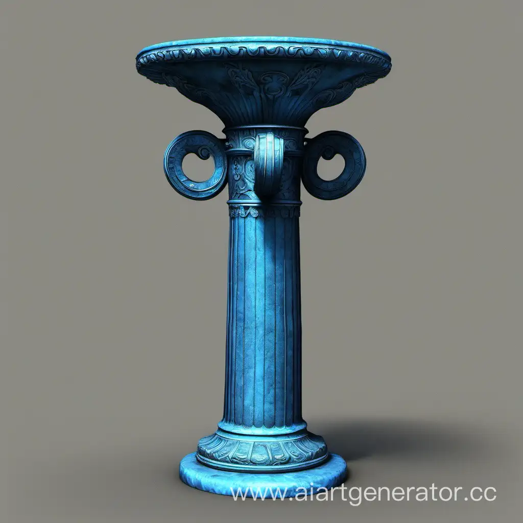 Antient column with bronze cup with blue fire