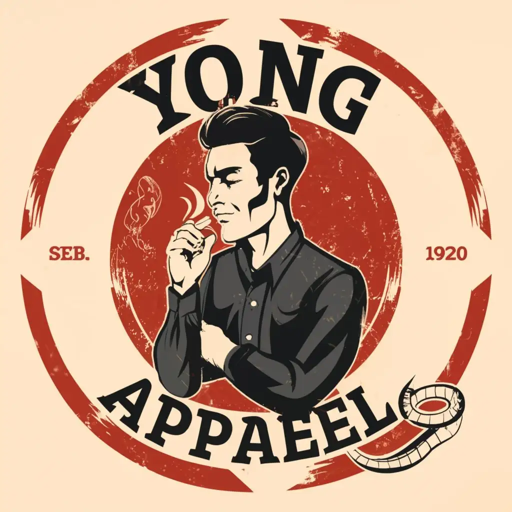 LOGO-Design-for-Yong-Apparel-Stylish-Man-Smoking-with-Unique-Typography