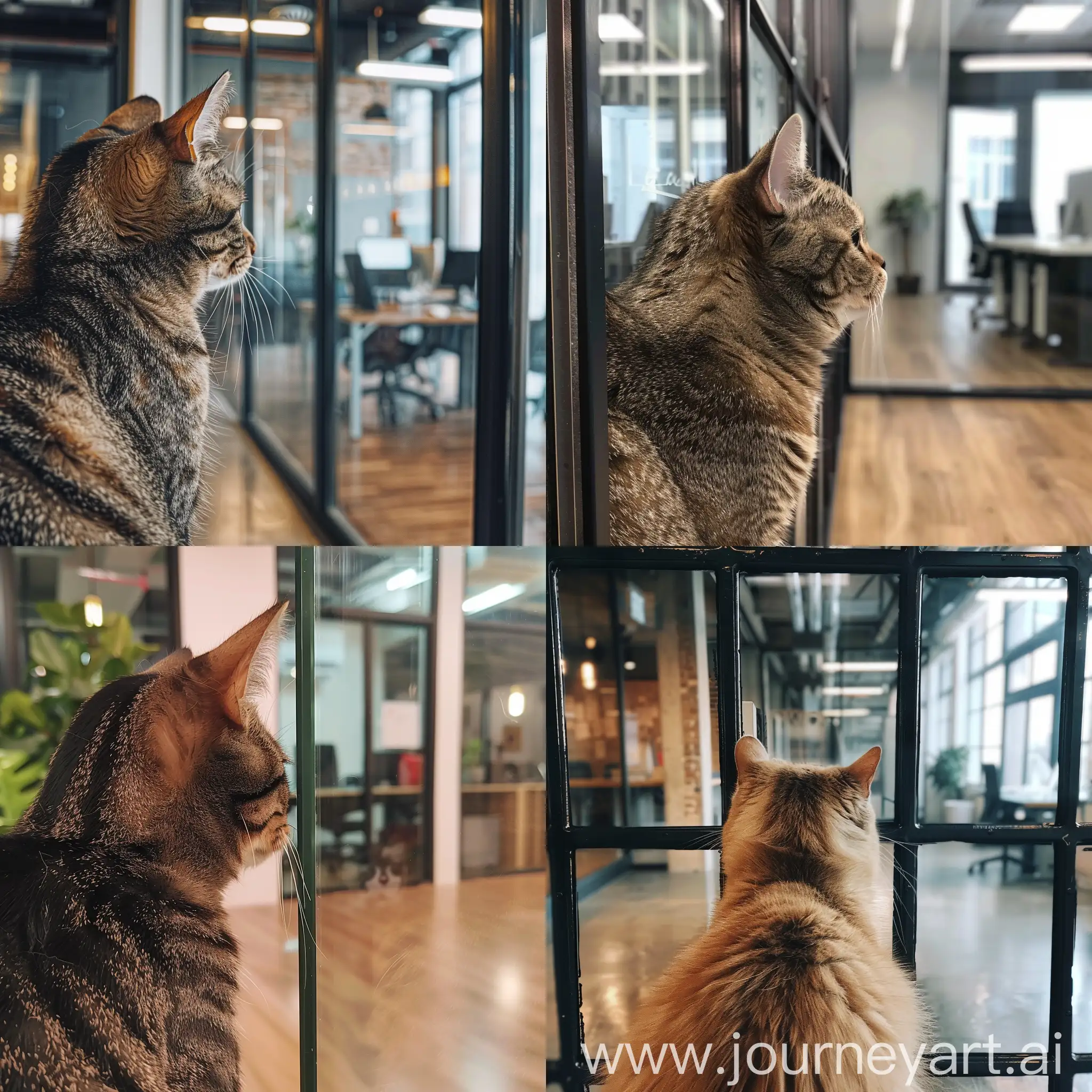 Inquisitive-Feline-Gazing-into-Office-Space