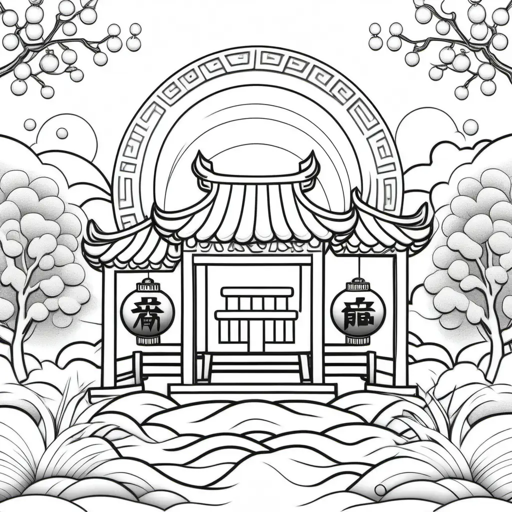 Colouring page for kids, low detail, no shading, thick lines, lunar New Year, lucky red packet
