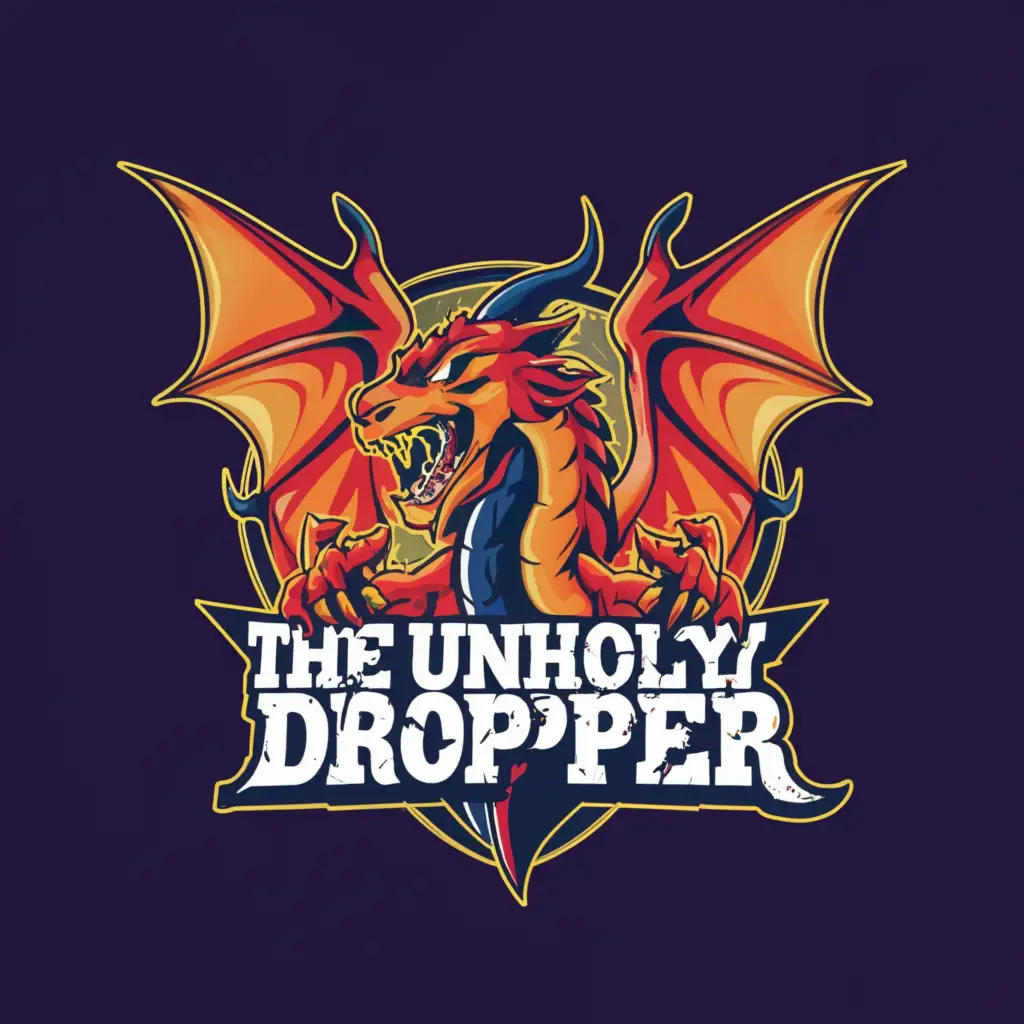 a logo design,with the text "The Unholy Dropper", main symbol:dragon,Moderate,clear background