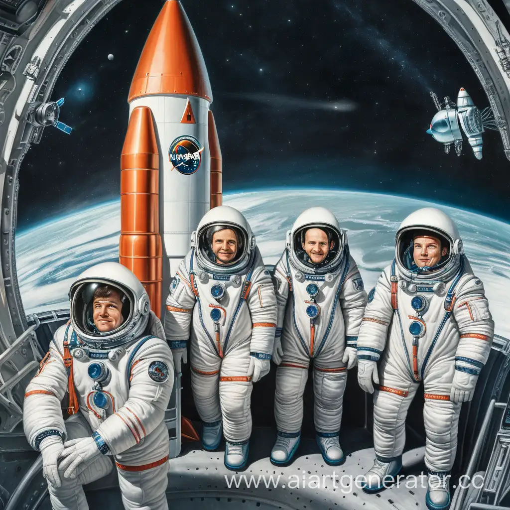 космонавты в ракете

