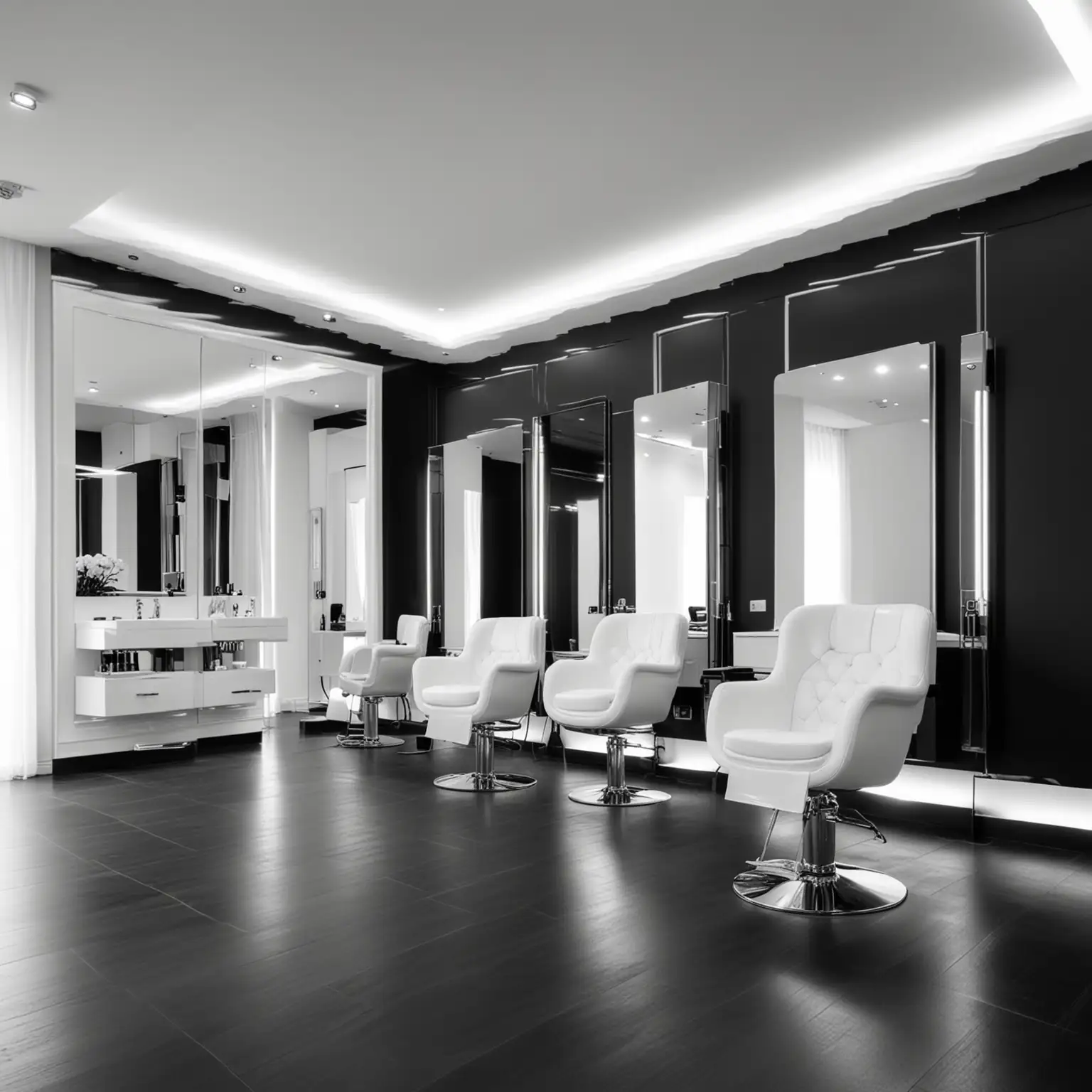 luxury modern salon, black and white background