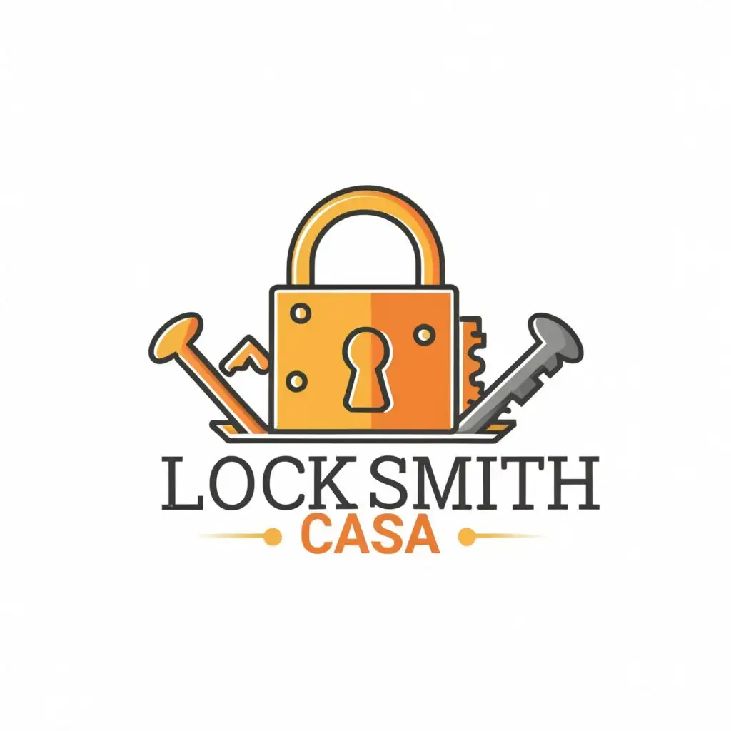 logo, LOCK AND KEY AND TOOLS FOR LOCKSMITH, with the text "LOCK SMITH CASA", typography