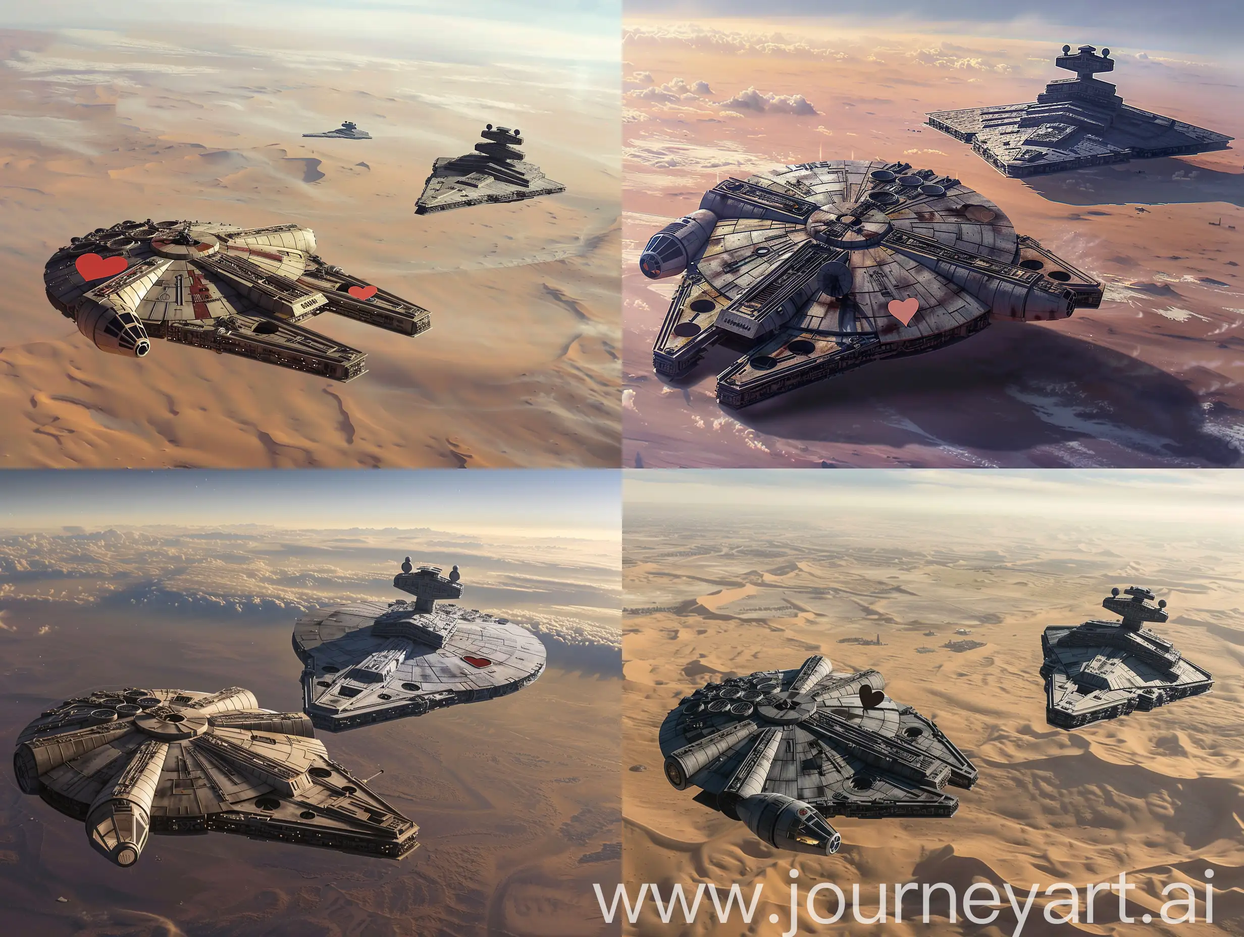 HeartShaped-Millennium-Falcon-and-Imperial-Destroyer-in-Low-Orbit-over-Tatooine