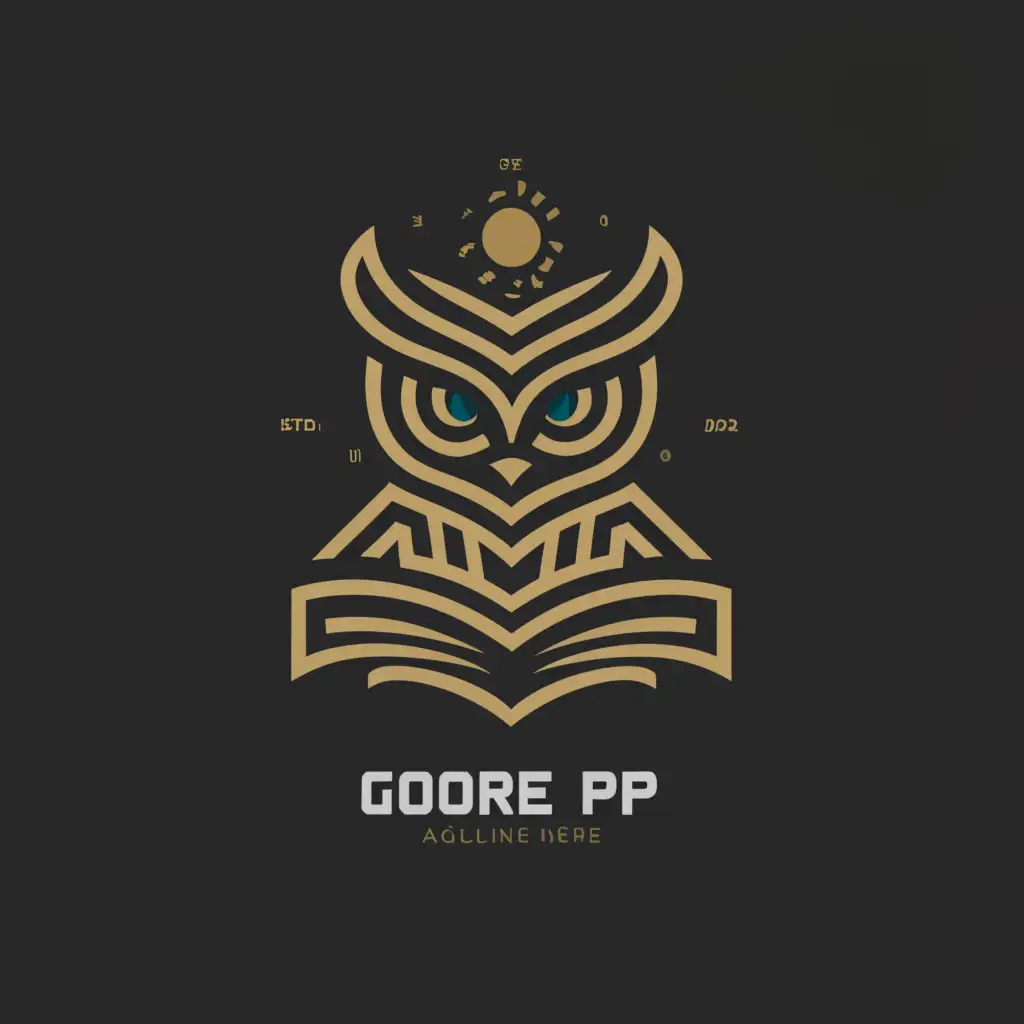 a logo design,with the text "GORe FPP", main symbol:an owl, book, microscope, and a globe,complex,be used in Events industry,clear background