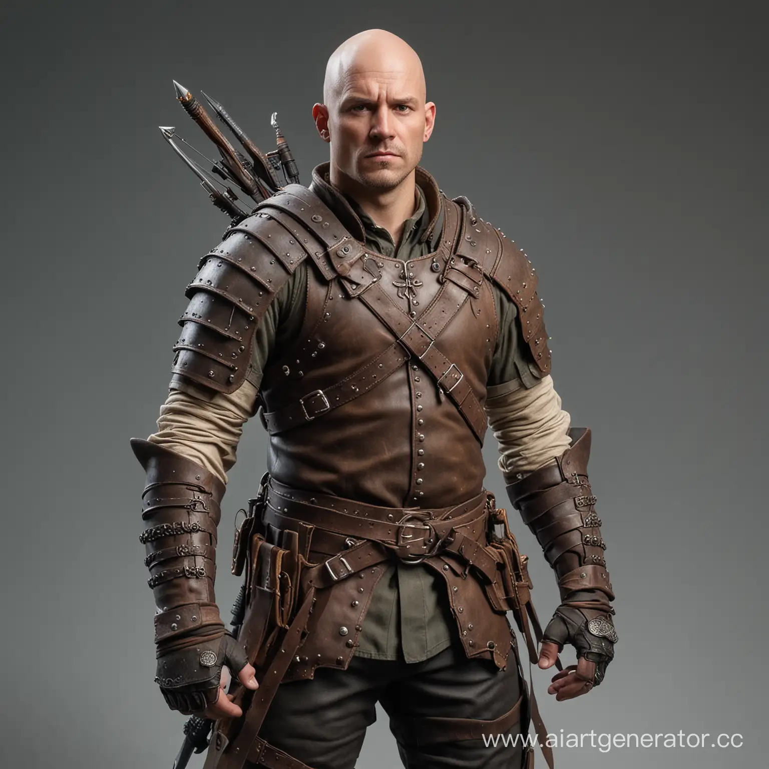 Mature-Bald-Tracker-with-Scar-in-Riveted-Leather-Armor-Holding-Short-Bow