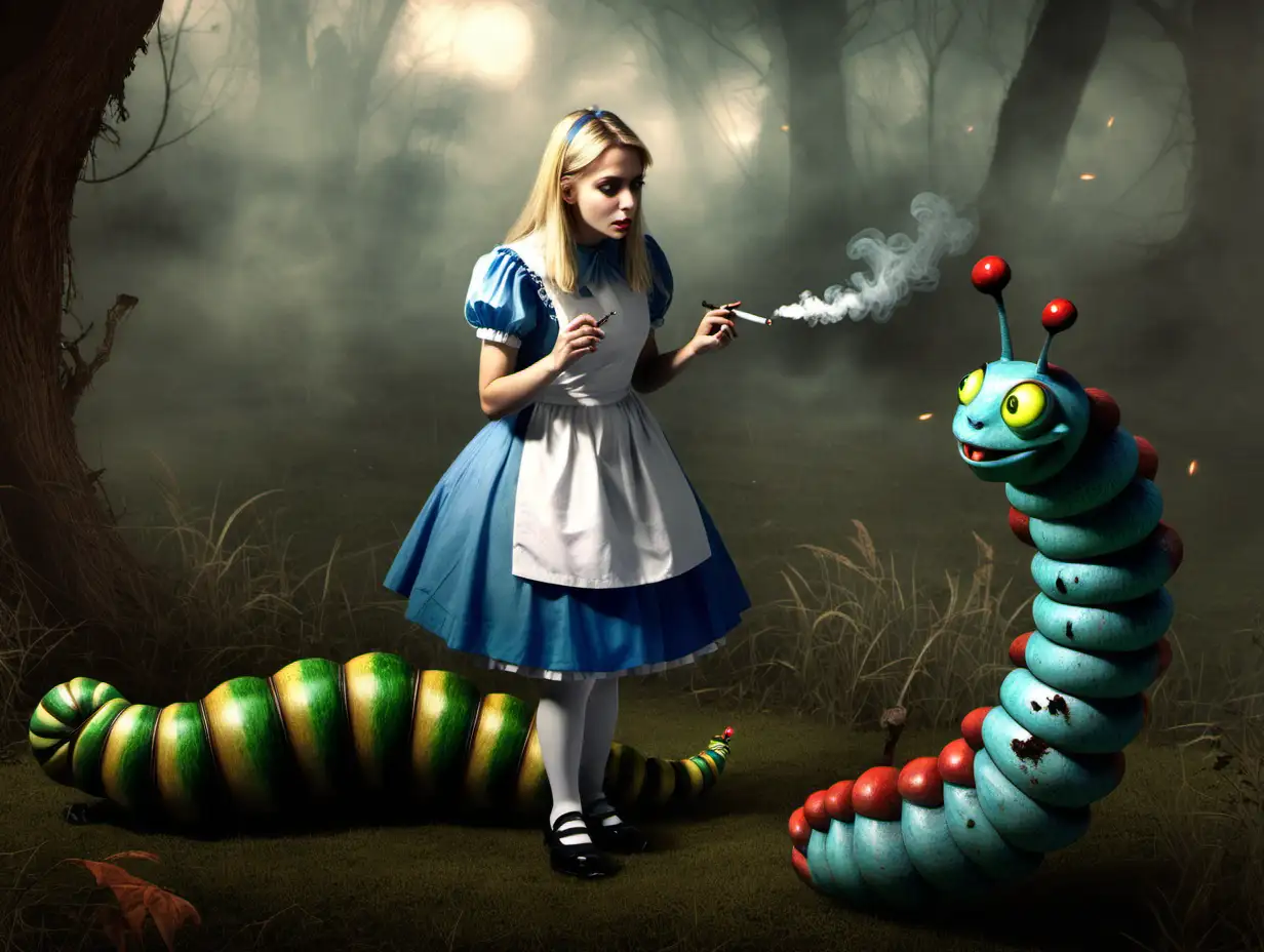 Enigmatic Encounter Alice Confronts a Mystical Smoking Caterpillar