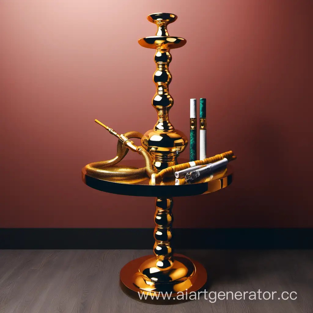 Luxurious-Golden-Hookah-and-Cigarettes-on-a-Stylish-Table