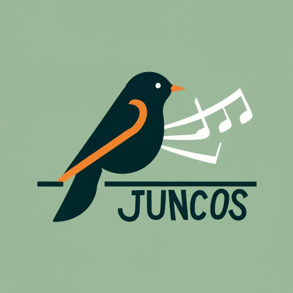 logo, Juncos, songbird, bird, song notes, with the text "Rushes", typography