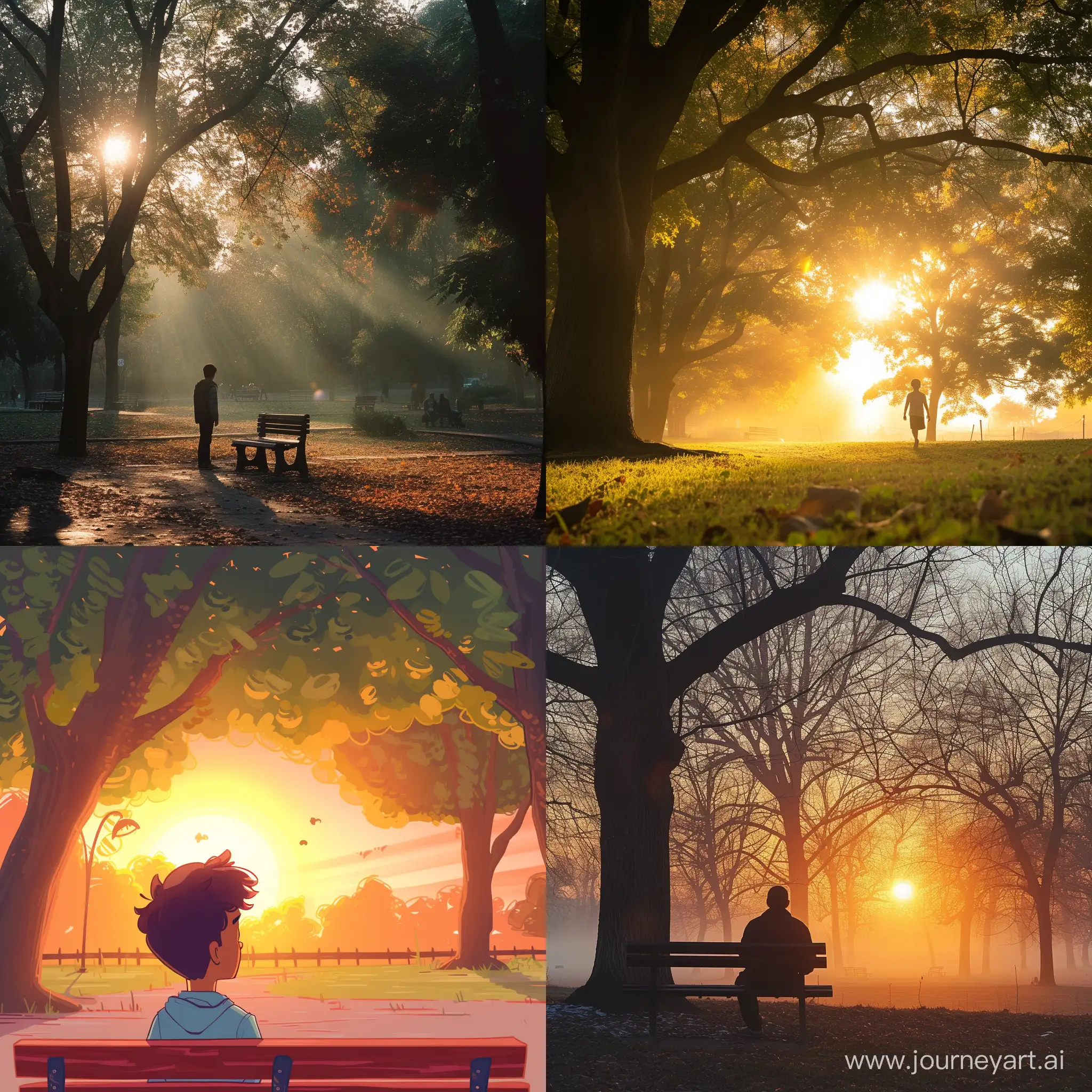 a boy  in park fresh sunrise scene