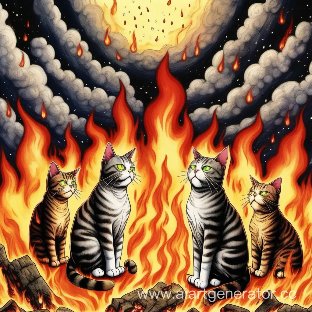Fat tabby cats crying in the fires of purgatory