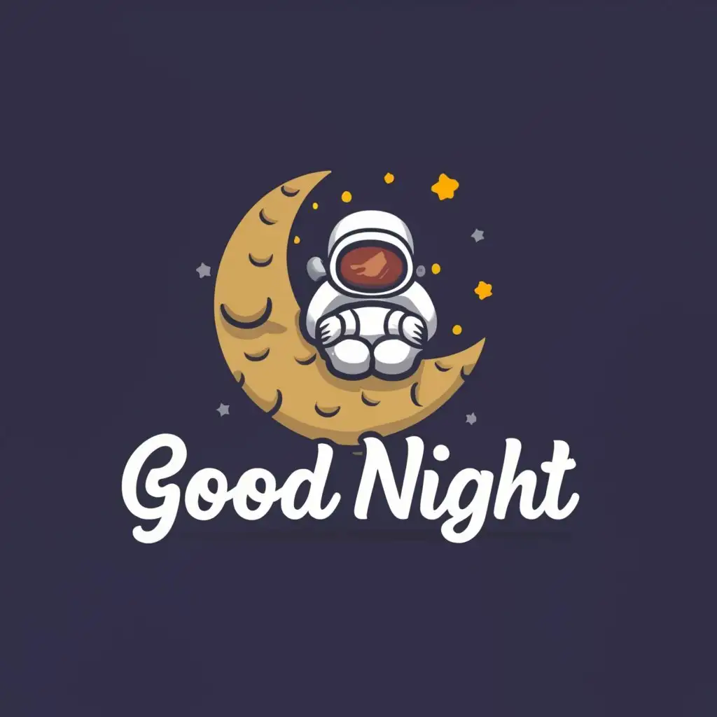 a logo design,with the text "good night", main symbol:cartoon of a man sleeping on the moon,complex,clear background