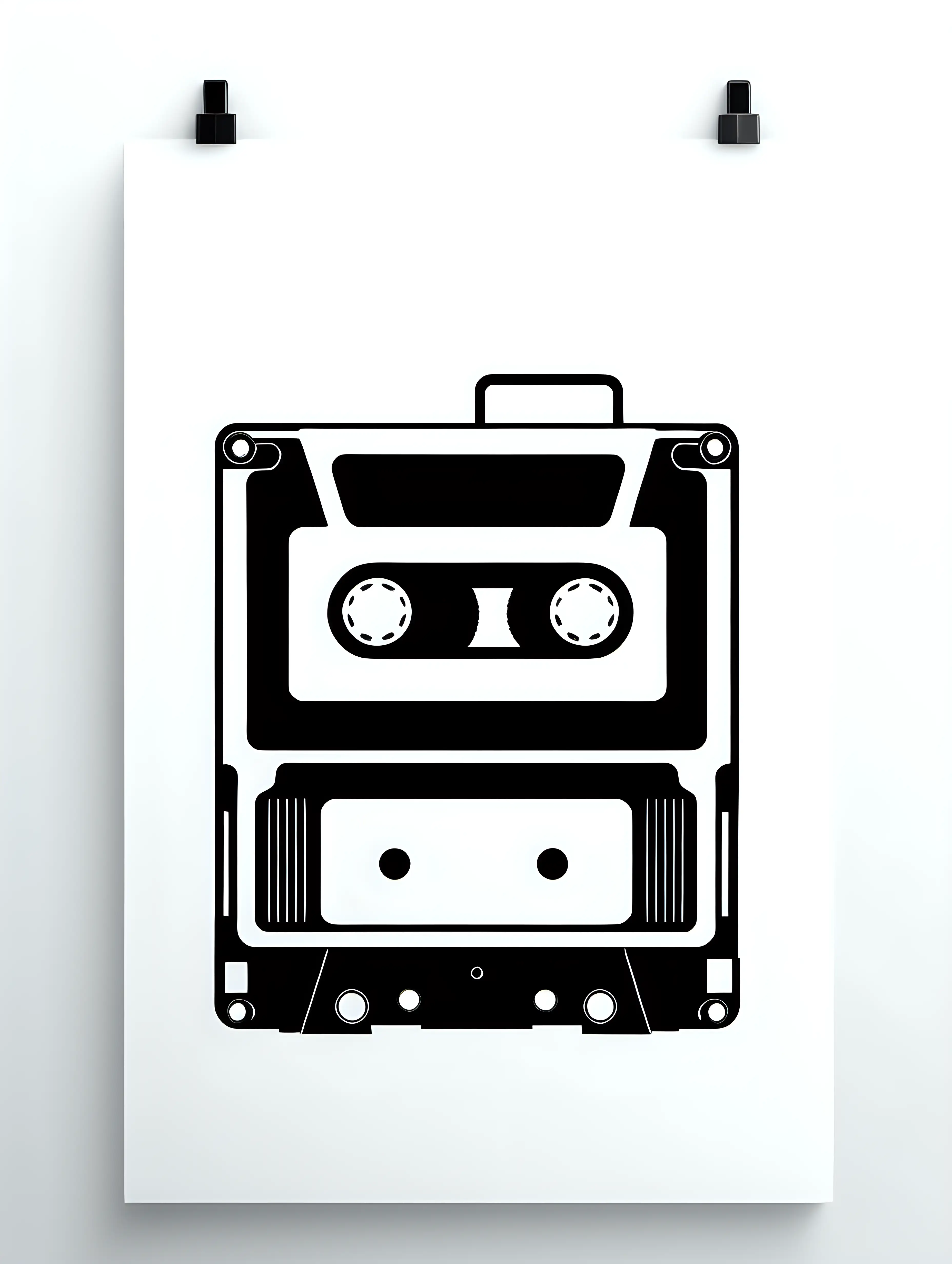 minimal VHS tape, black and white poster, 2 color minimal design, white background