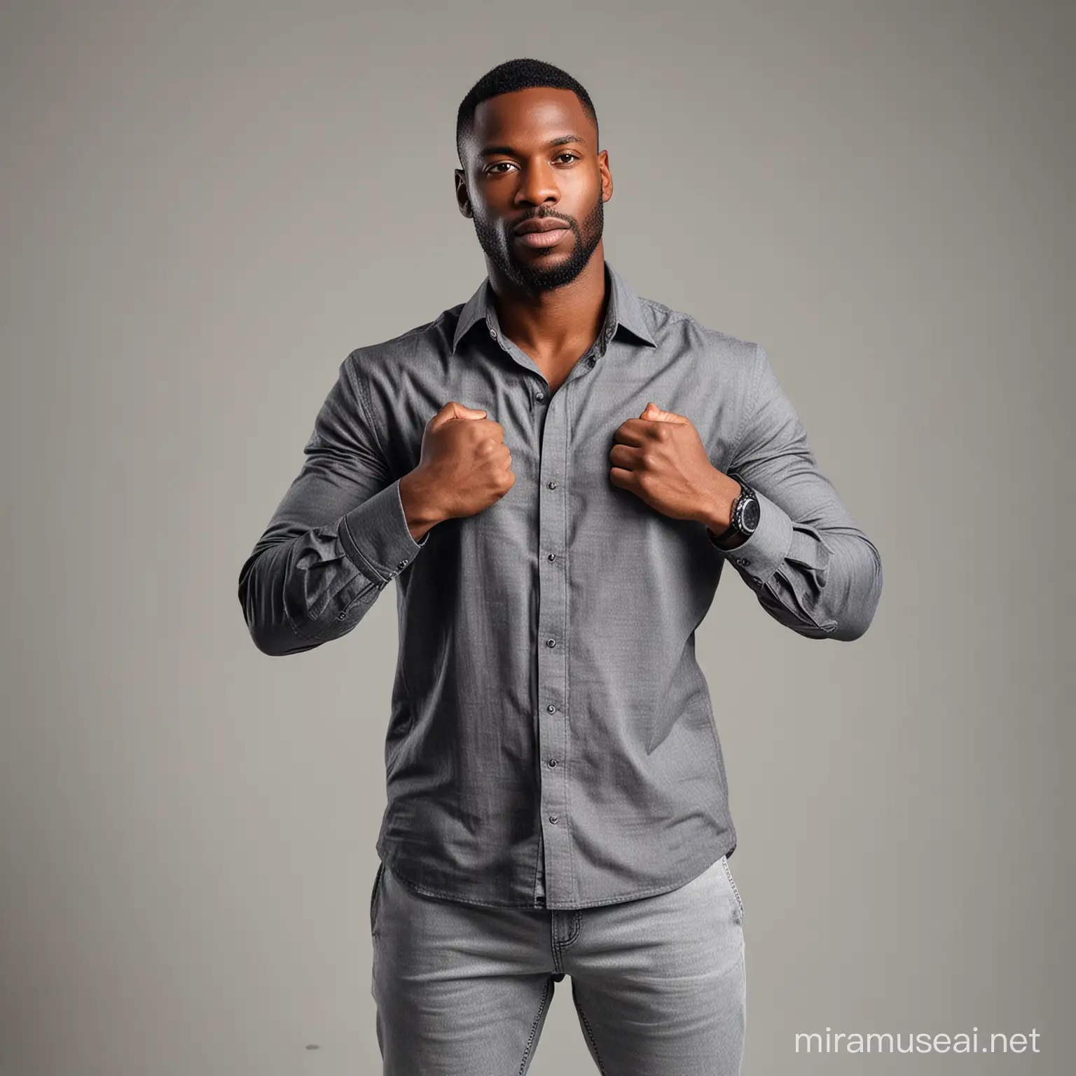Black man folding hands full body with cooperate clothing