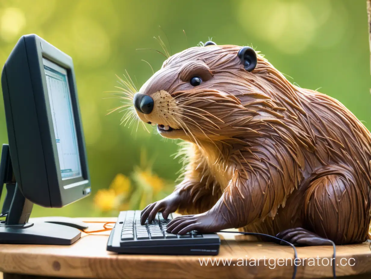 Adorable-Beaver-Engaged-in-Computer-Playtime